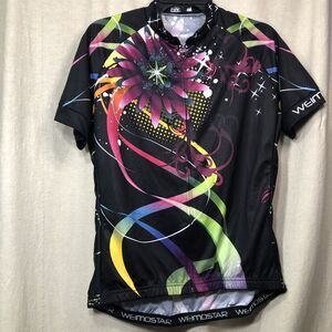 VTG Weimostar Cycle Jersey Women’s XXL Black Multi-Color, Full Zip, Mesh Sides